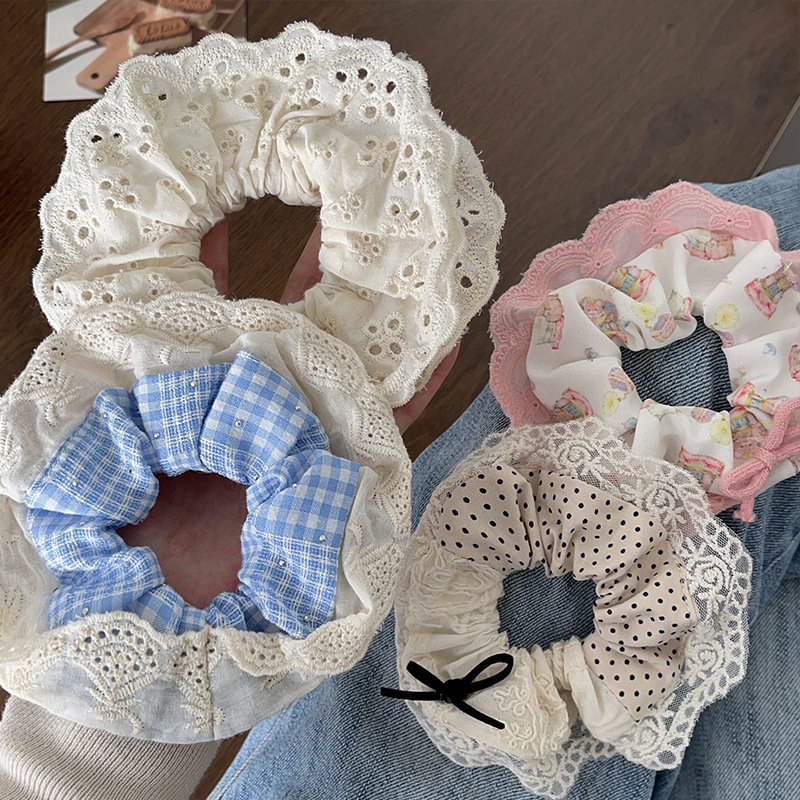 新款芭蕾风大肠发圈高级感蕾丝边头绳甜美少女皮筋蝴蝶结发饰批发详情6