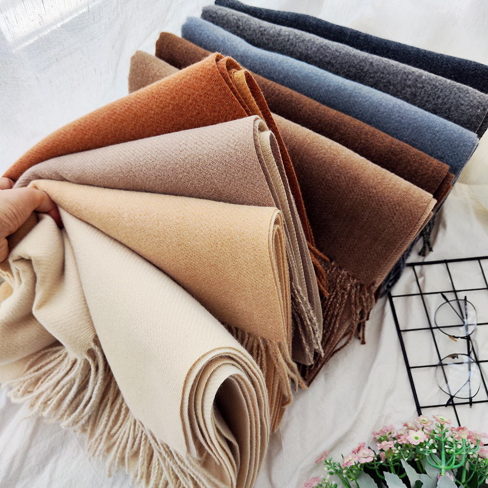 Foreign Trade Orders Amazon Explosive Double-Sided Two-Color Scarf Female Winter Thickened Solid Color Imitation Cashmere Scarf Shawl Female details Picture