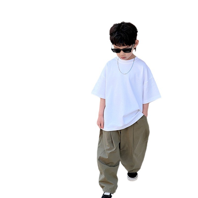 Children's clothing, boys' short-sleeved T-shirt 2024 Summer New collection, Korean version children's solid color round neck half-sleeved T-shirt summer clothing wholesale Item Picture