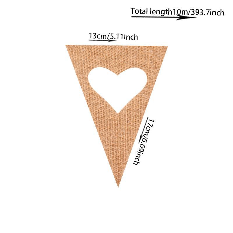 Factory direct sales DIY craft Christmas wedding party decoration linen fabric hollowed-out heart triangular flag party flag Item Picture
