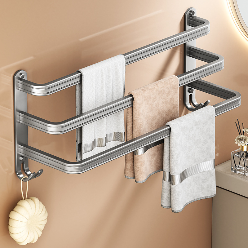 Wholesale of multi-layer towel racks for bathrooms without drilling, bath towel hanging racks, thickened space aluminum wall-mounted towel rods