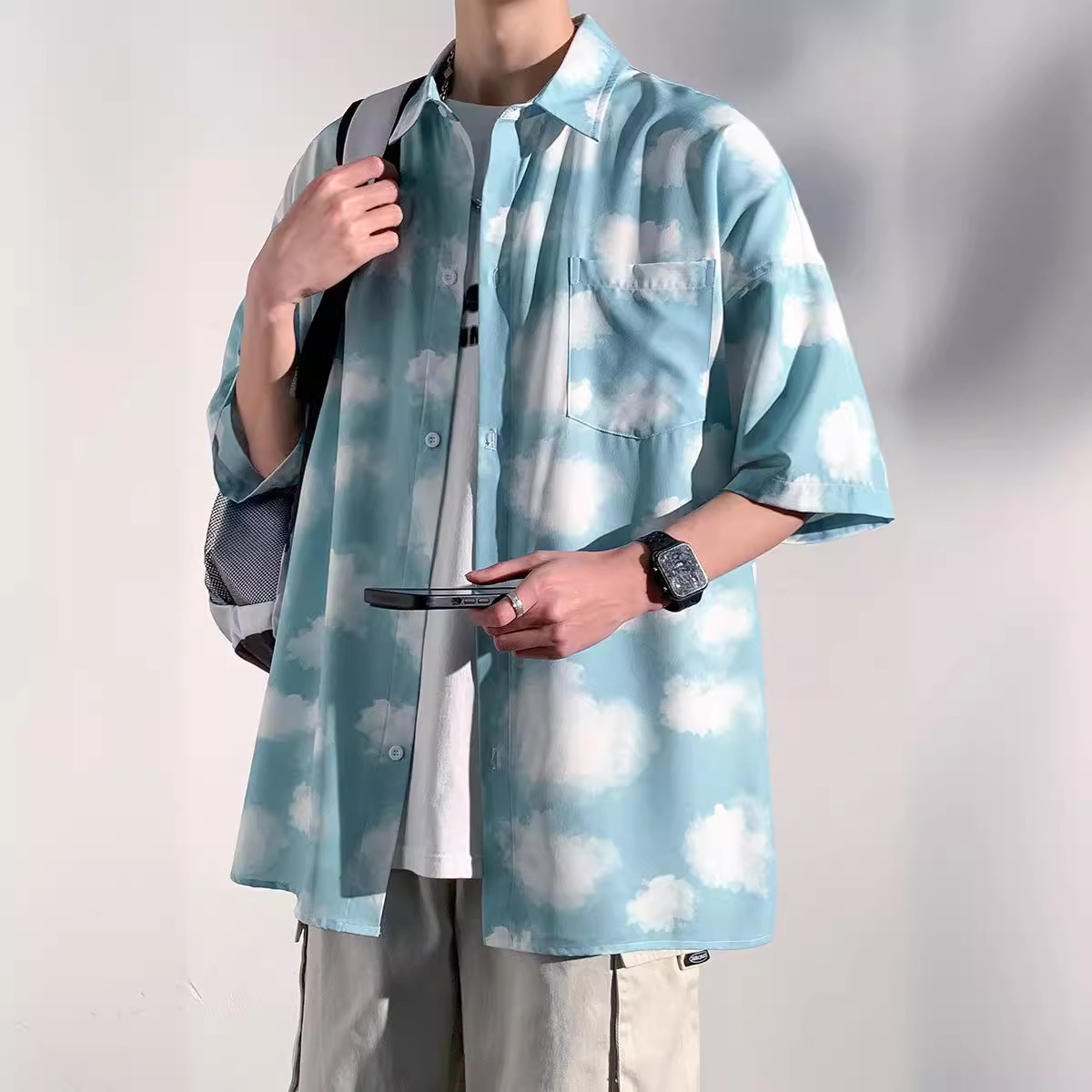 Hawaiian short-sleeved floral shirt, men's ice silk summer thin loose shirt, men's design sense trendy brand cool and stylish top Specification image