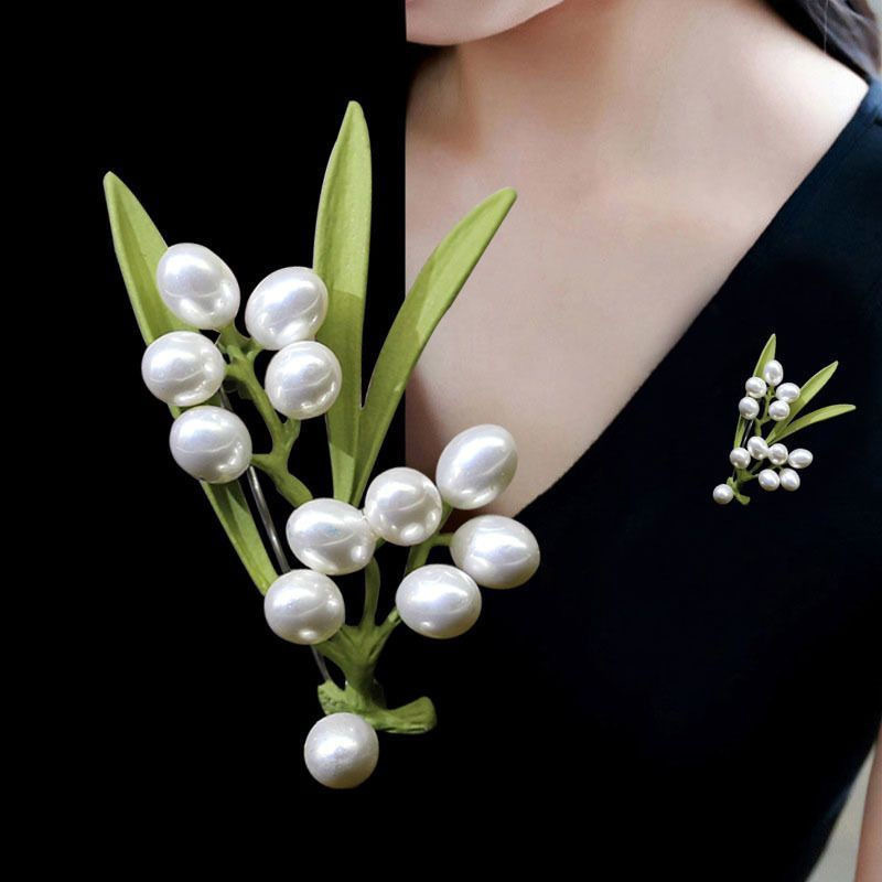 创意清新立体树叶珍珠胸针时尚胸花女别针领针高级服饰饰品brooch详情图4
