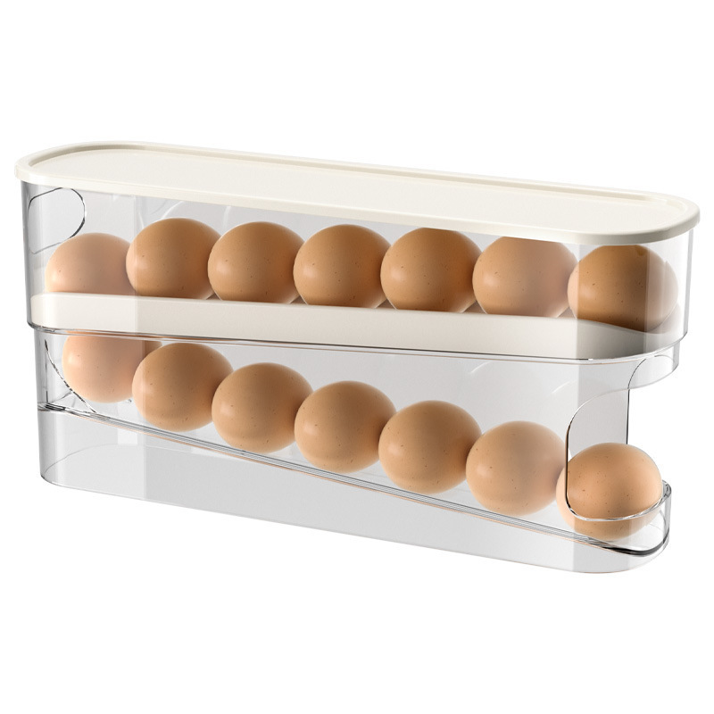 Slide Type Egg Carton Double Layer Automatic Egg Roller For Refrigerator Side Door Kitchen Countertop Egg Storage Box Item Picture