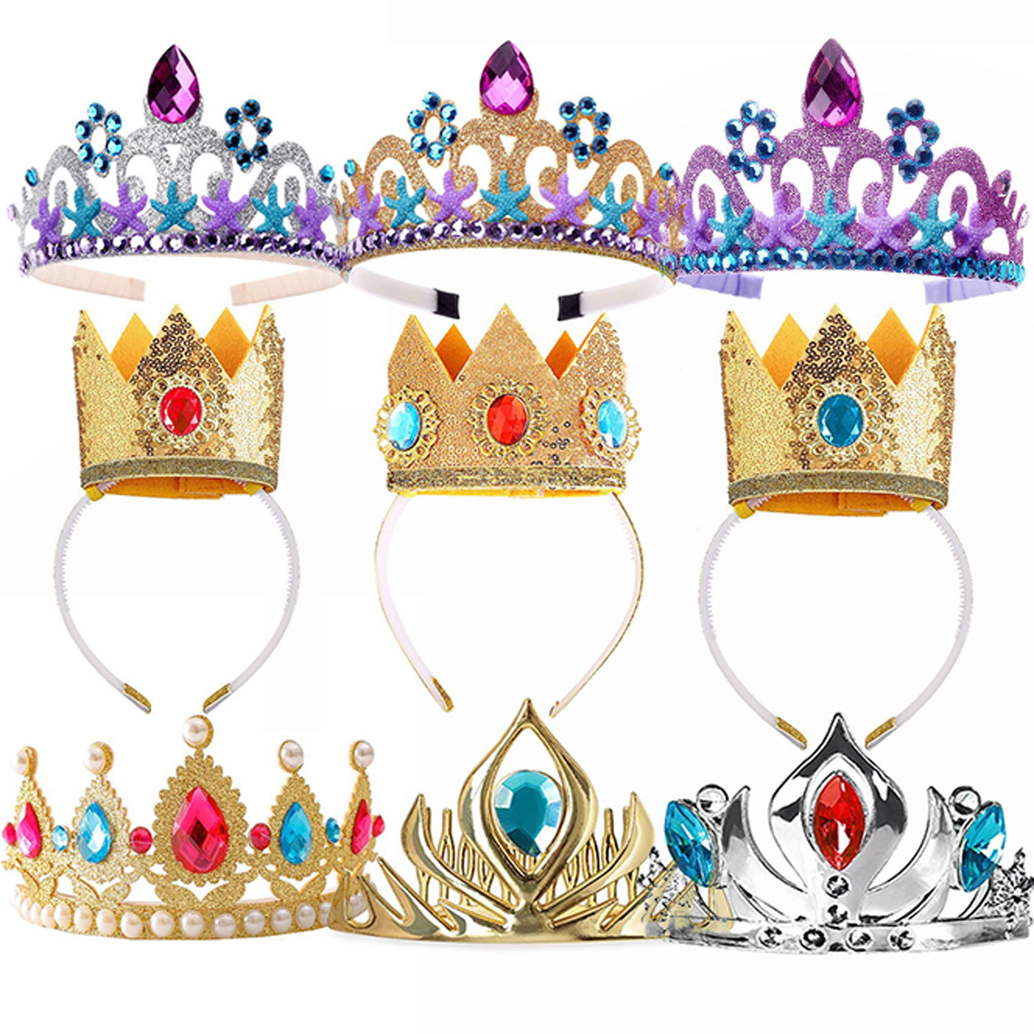 厂家现货新款跨境儿童宝石皇冠皇冠发箍生日派对礼物儿童皇冠发箍
