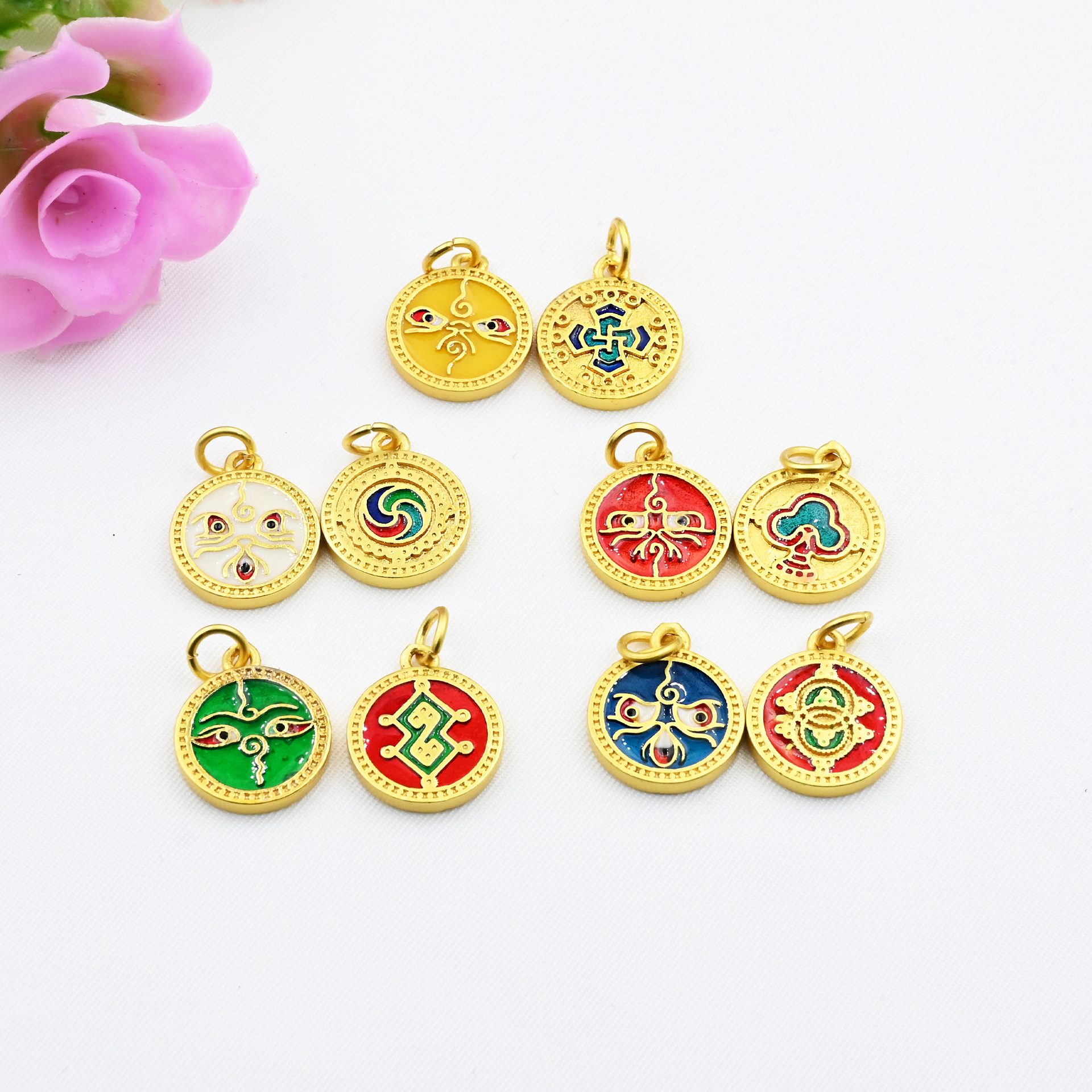 Ancient Gold Color Dripping Oil Pendant Enamel Color Five Way God Of Wealth Separated Beads Pendant Diy Bracelet Necklace Jewelry Accessories details Picture