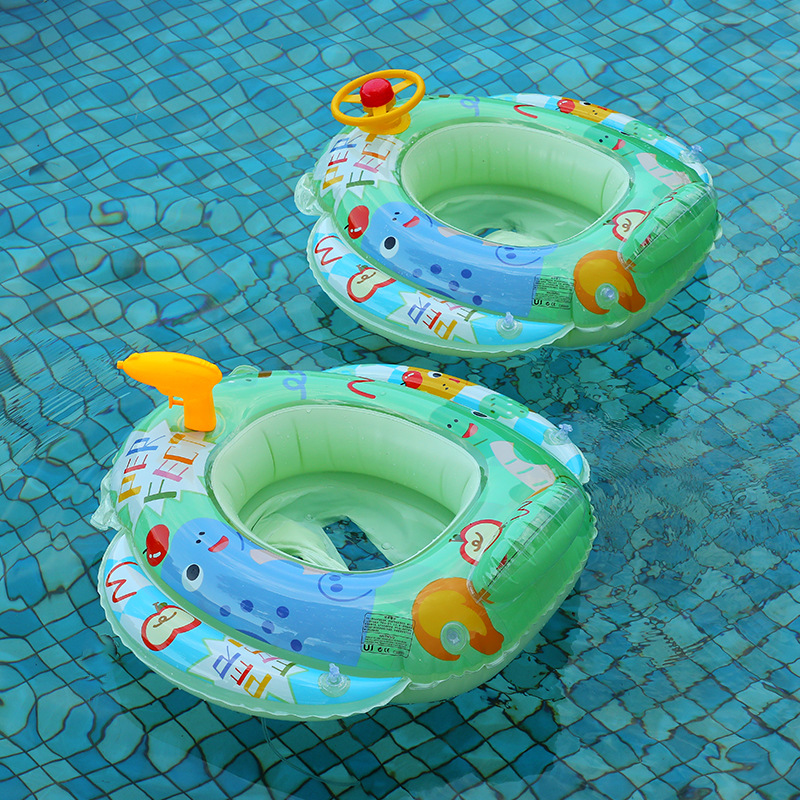 Take A Boat With A Water Gun Cute Cartoon Printed Children's Steering Wheel Seat For Children And Babies Swimming Sponge Bottom Ring Wholesale details Picture