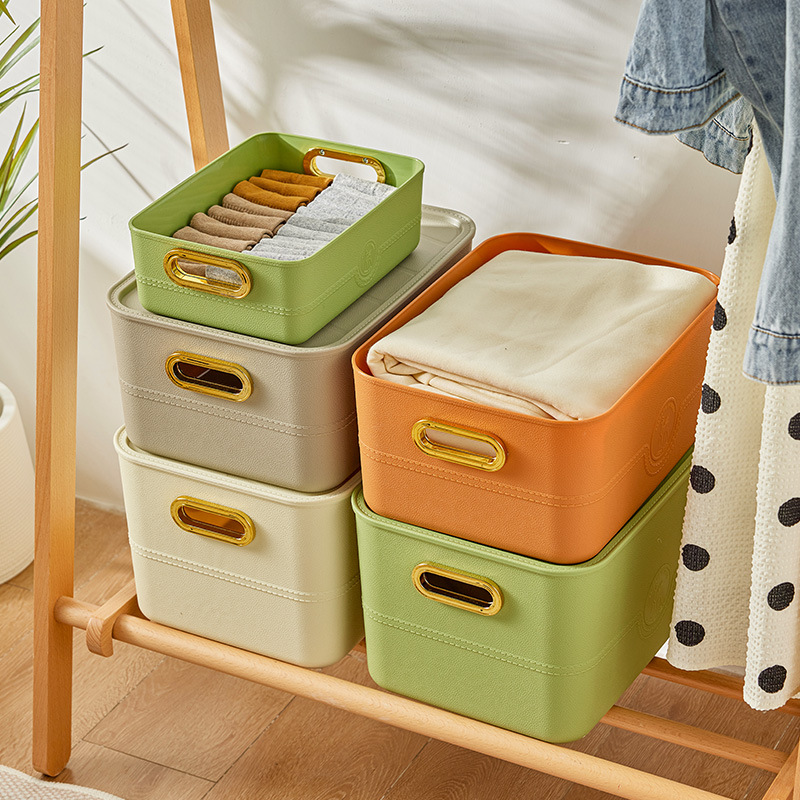 Faux leather texture multi-functional storage basket, bathroom cosmetics organization box, storage box, desktop sundries, student dormitory Specification drawing