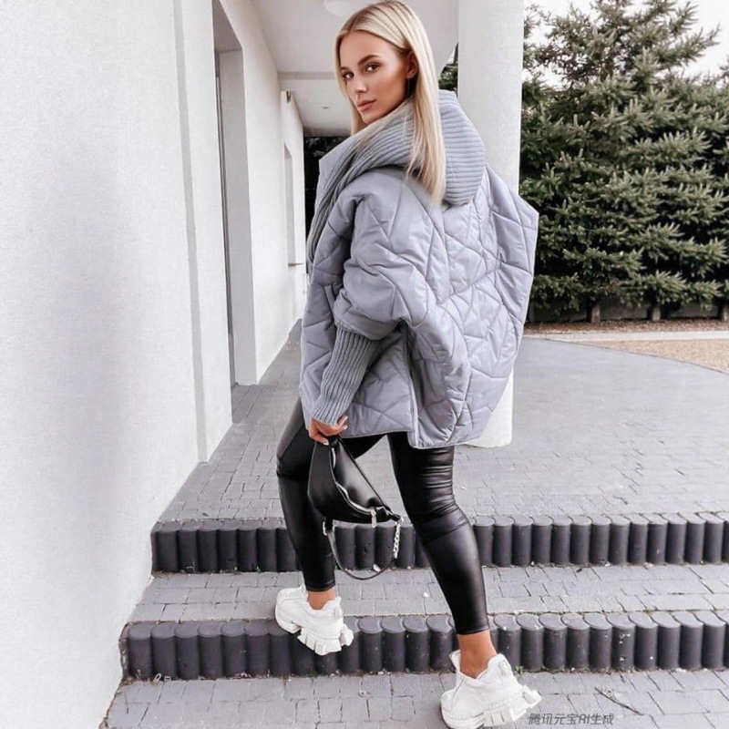 Cross-border European and American women's clothing ebay autumn and winter new diamond-shaped hooded style casual long-sleeved cotton-padded jacket jacket details Picture