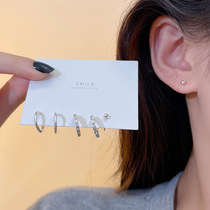 S925 Silver needle three pairs of silver pigmentation ring earrings women simple small cold wind set earrings wholesale