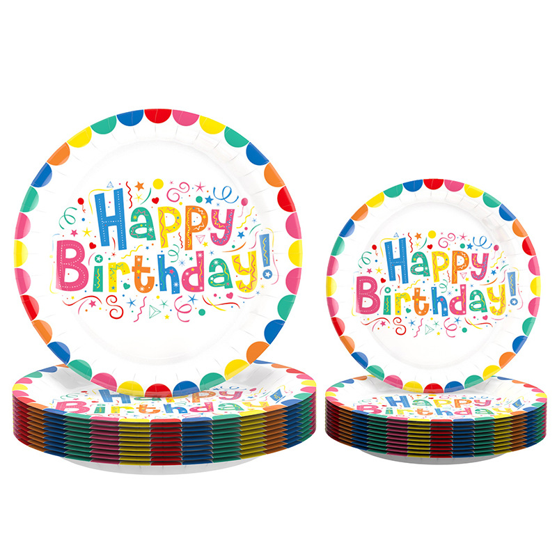 亚马逊跨境一次性彩色生日纸碟餐具儿童节日布置派对蛋糕纸盘用品详情图5