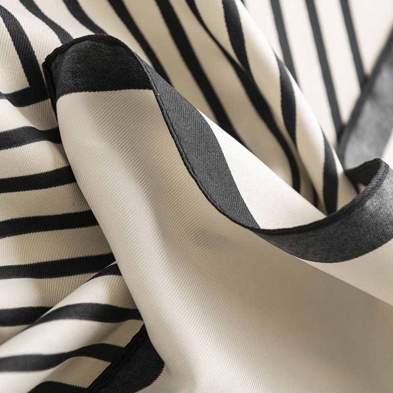 Simple Elegant Imitation Silk Scarf Fashion Shawl Spring Warm Scarf Women Simple Striped Silk Scarf Wholesale Application Scenario