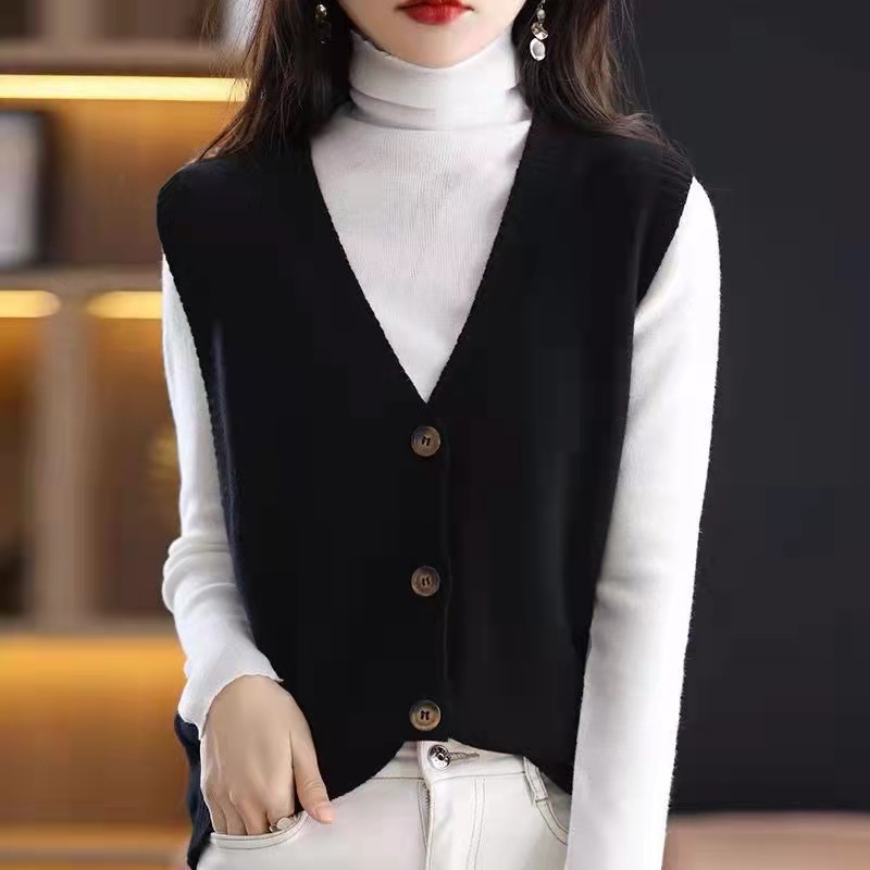 For the spring and autumn of 2023, wear a Korean-style slim, simple and loose solid-color knitted cardigan, vest, sweater and women's vest over it Specification image