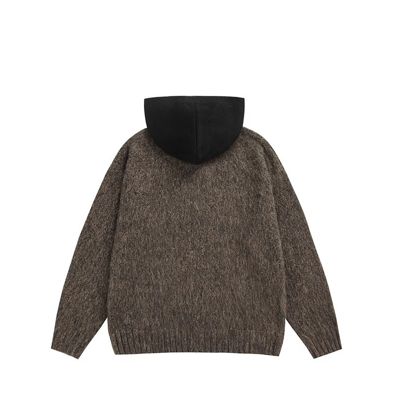 American streetwear brand mohair hooded zipper cardigan sweater men's autumn and winter street color-blocking laid-back loose jacket coat Specification image