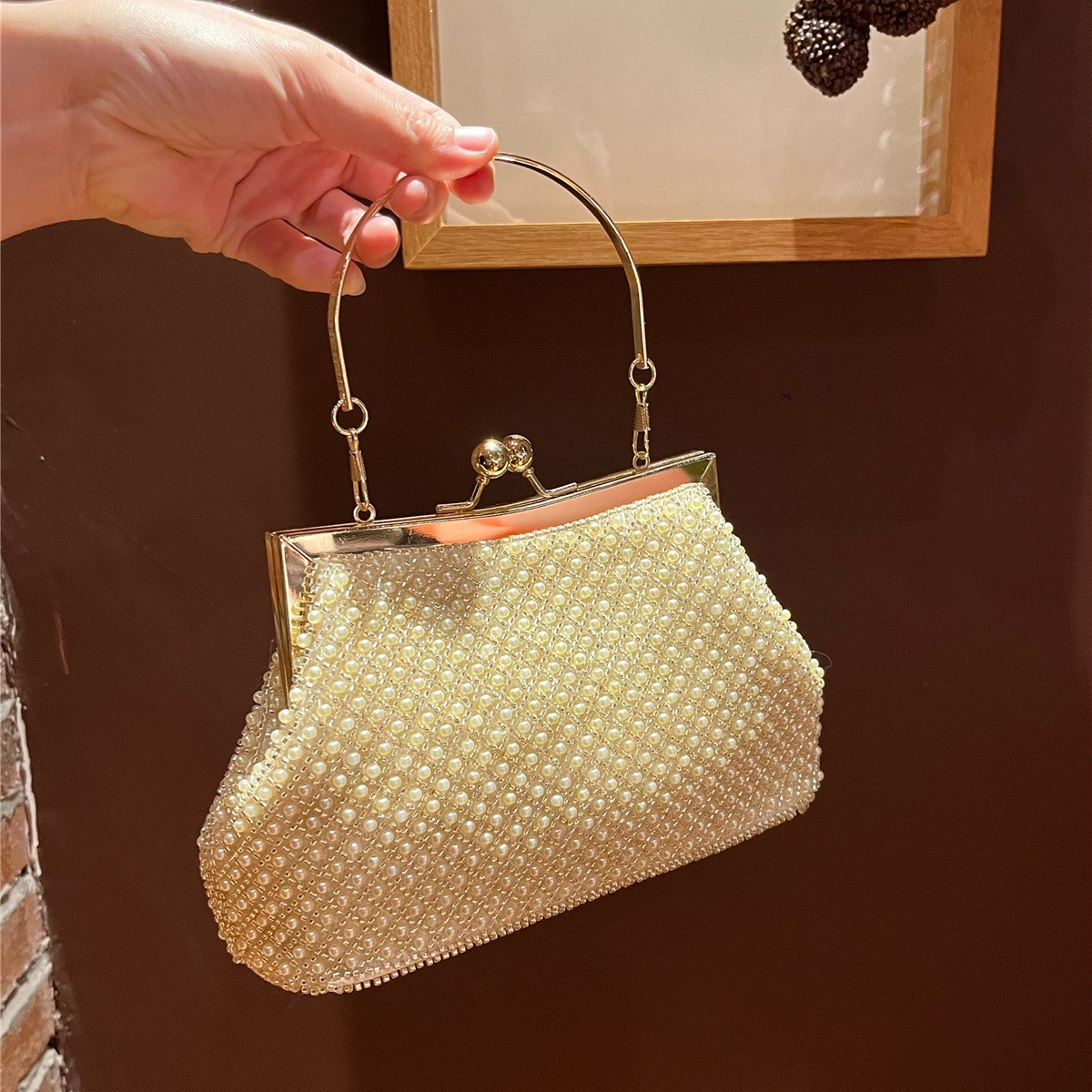复古新款名媛珍珠手拿包女礼服包宴会包旗袍包晚宴包手提斜挎包女