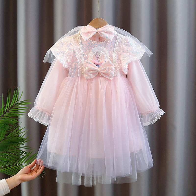 Wholesale of children's clothing for foreign trade, girls' Elsa princess dress, baby stylish dress, Korean-style children's dress with a veil included details Picture