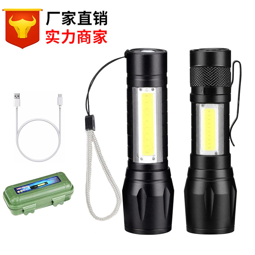Cross-border charging high-intensity flashlight led outdoor 14500 zoom usb work light cob mini flashlight