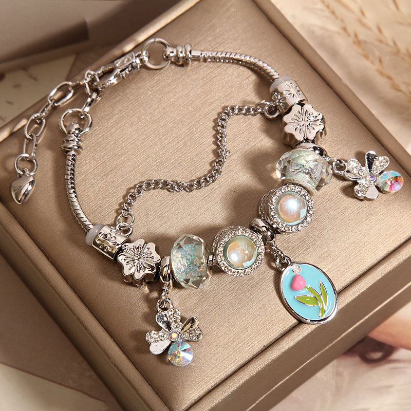 Ligera extravagancia exquisita mujer alto sentido azul flor pulsera versión coreana mujer temperamento corazón de chica influenciador mano accesorios Specification image