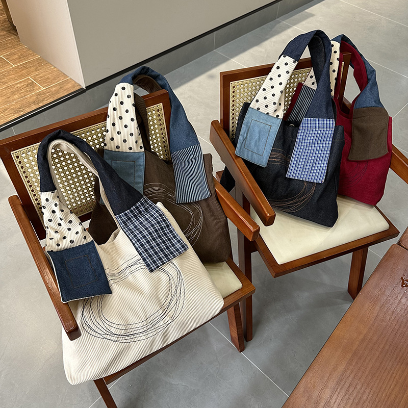 文艺复古小众新款帆布包单肩通勤大容量购物袋时尚牛仔手提托特包