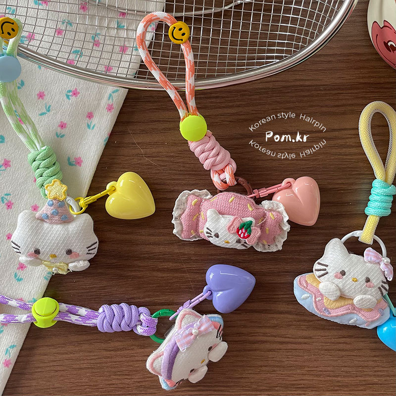 New cartoon girl kt Cat series keychains, small pendants, bags, pendants, finished small gifts, heart-shaped lanyards for girls details Picture