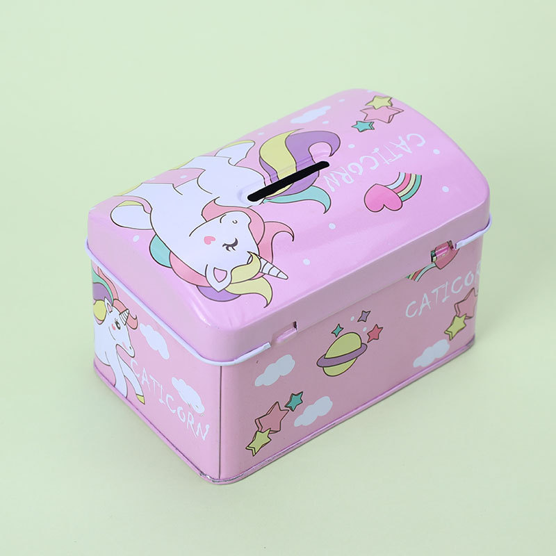 DME056 Unicorn Cartoon Lockable tinplate Piggy Bank, Kuromi Book Safe, Children's Piggy Bank Gift Specification image