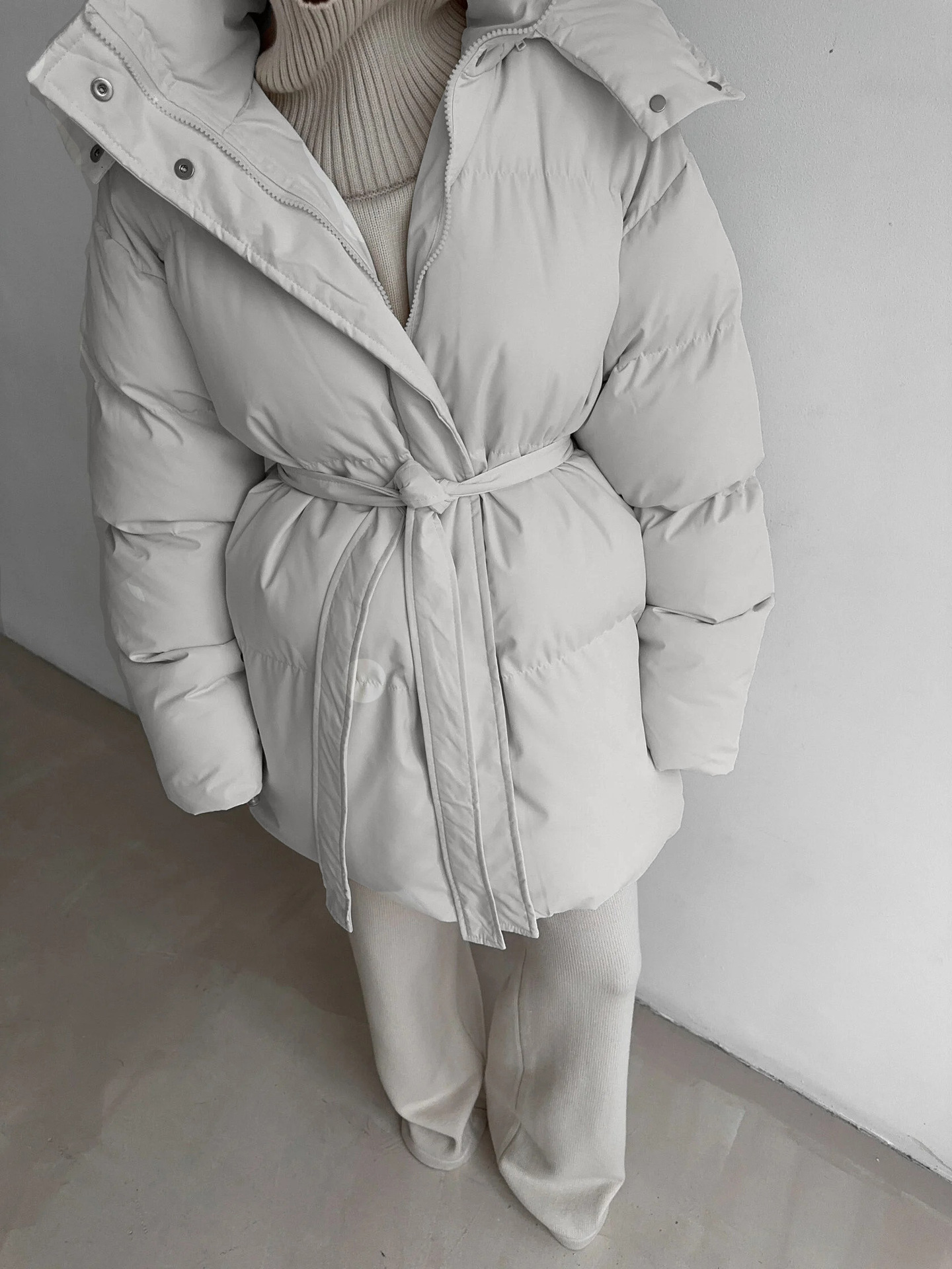 European and American style 2025 casual waist-cinching slimming hooded mid-length bread cotton-padded jacket for women, thickened cotton-padded jacket jacket in brown pic 6