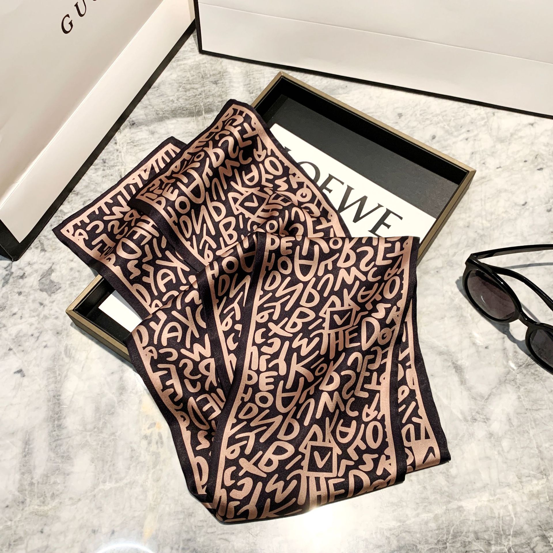 High-end retro orange French ribbon hair band scarves, women's long silk scarves wholesale, professional neckerchiefs and scarves Specification image