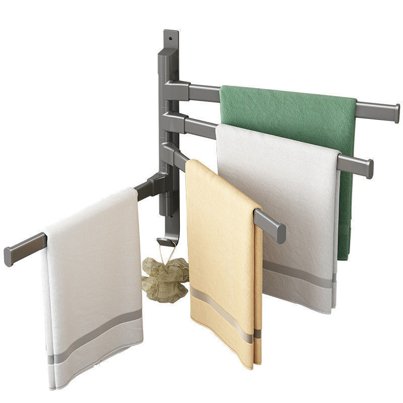 Gun Ash Rotating Towel Rack Bathroom Perforation-Free Multi-Bar Bath Towel Storage Rack Wall Mounted Bathroom Corner Hanger Item Picture