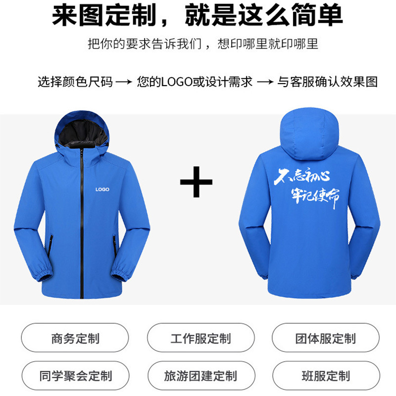 Spring And Autumn Book Windproof Waterproof Breathable Jacket Men And Women With Outdoor Sportswear Work Clothes Set Printing Logo Specification drawing