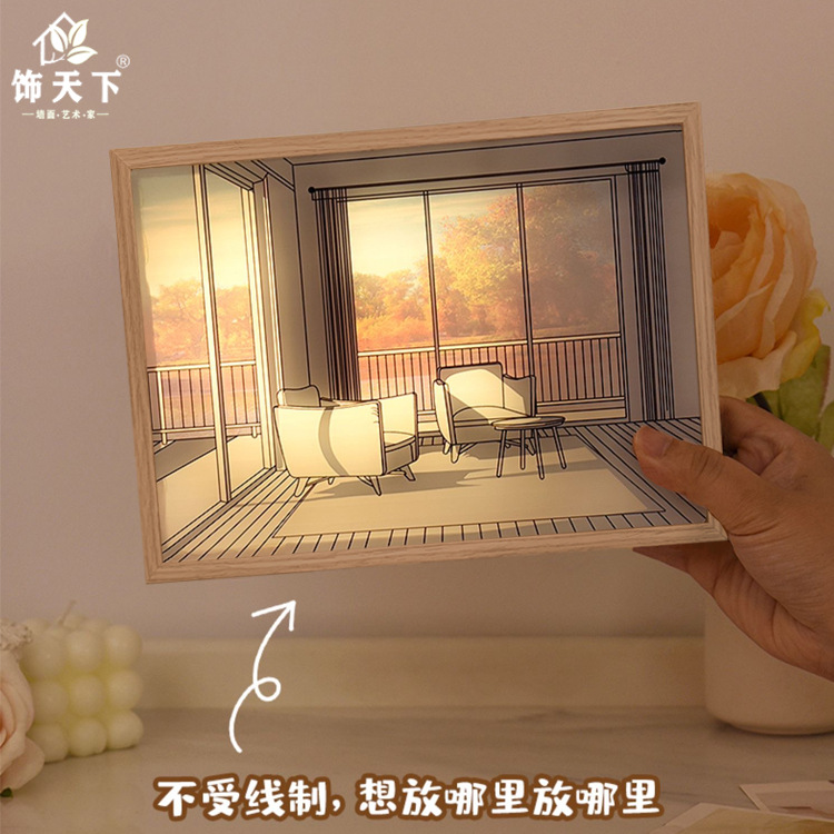 diy light painting outer frame, photo frame, wooden decorative items, hollow detachable picture frame, creative three-dimensional frame, factory stock wholesale Specification image