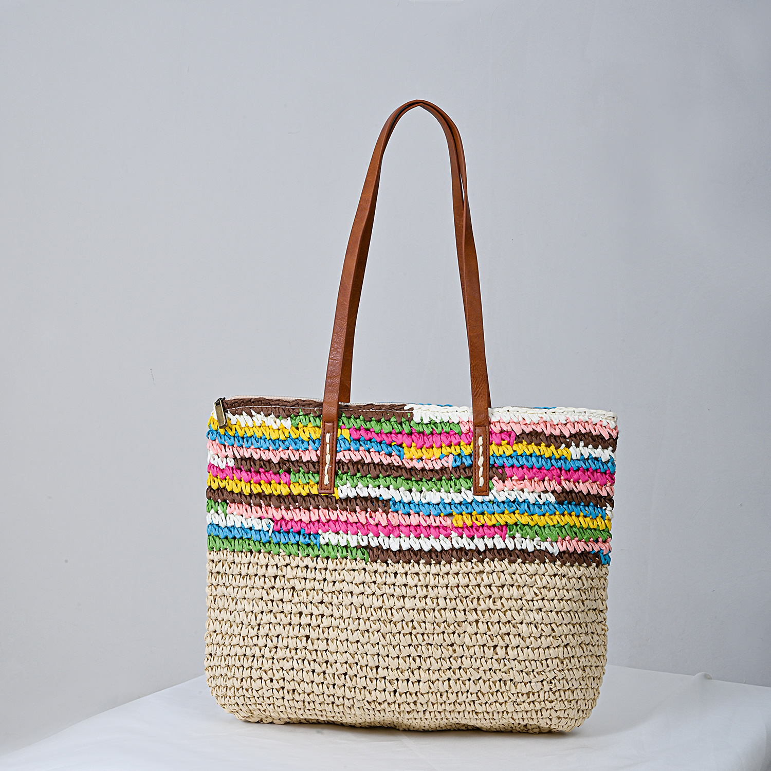 厂家直供2022夏季新款国潮女士彩色草编包托特包单肩包编织包包