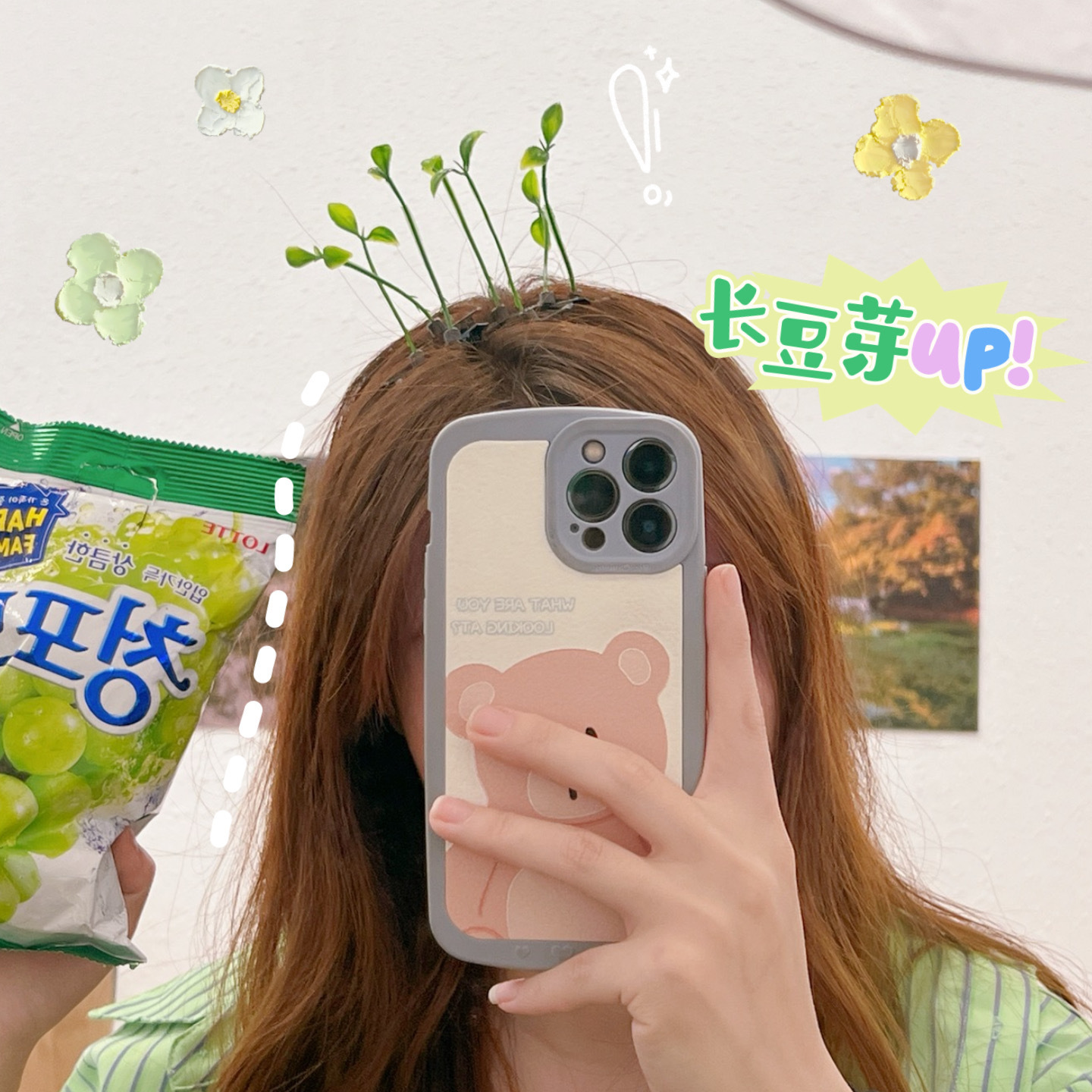 Funny green grass hair clip bean sprout head long grass small hair clip head small clip selling cute top clip details Picture