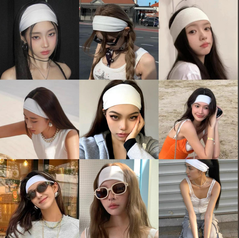 Star-style knitted hair band in solid color, simple and versatile, yoga and fitness hair tie, windproof sports elastic headband for women full figure