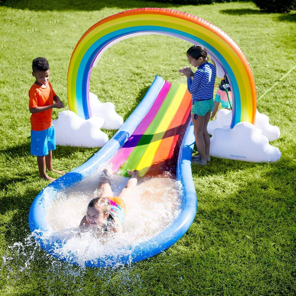 PVC充气喷水彩虹门 云朵彩虹拱门夏日清凉儿童戏水充气玩具喷水池