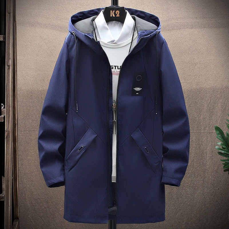 Trench chaqueta hombre primavera otoño 2023 nuevo medio largo chaqueta hombre abrigo con capucha casual versátil hombre ropa superior Specification image