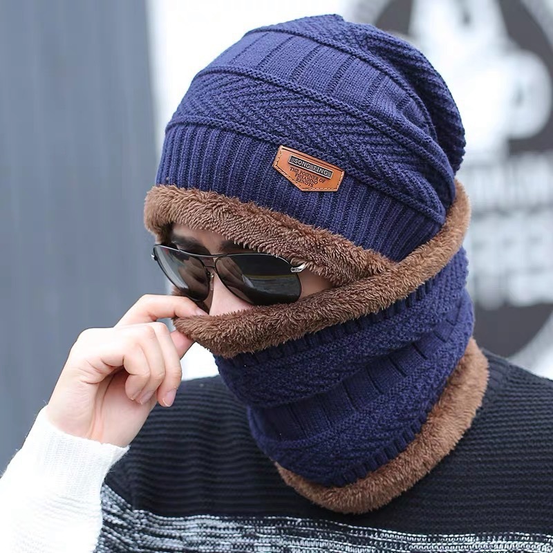 Autumn And Winter Men's Scarf Pullover Bib Two-Piece Cap Winterproof Cap Warm Earmuff Knit Cap Wool Cap Outdoor Men's Hat Specification drawing