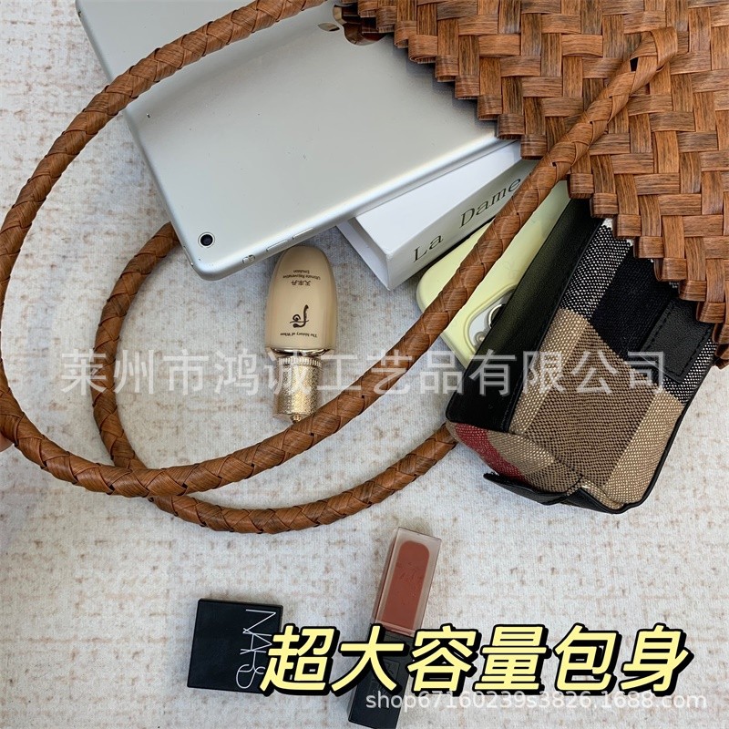 Imitation rattan and straw woven bag, versatile vegetable basket bag, long shoulder strap hand-woven bag, rattan handbag, single-shoulder backpack, women's bag Specification image