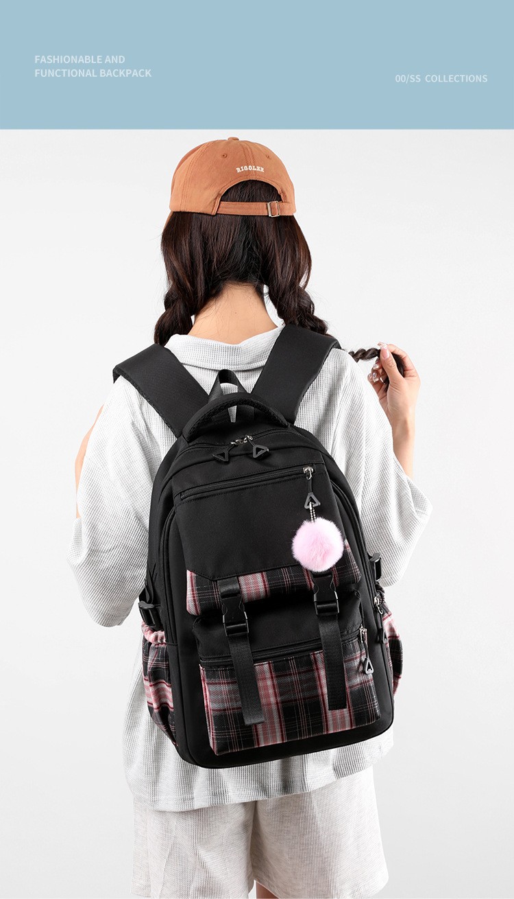 2025新款书包女韩版森系小清新初中生纯色简约多层电脑双肩背包详情4