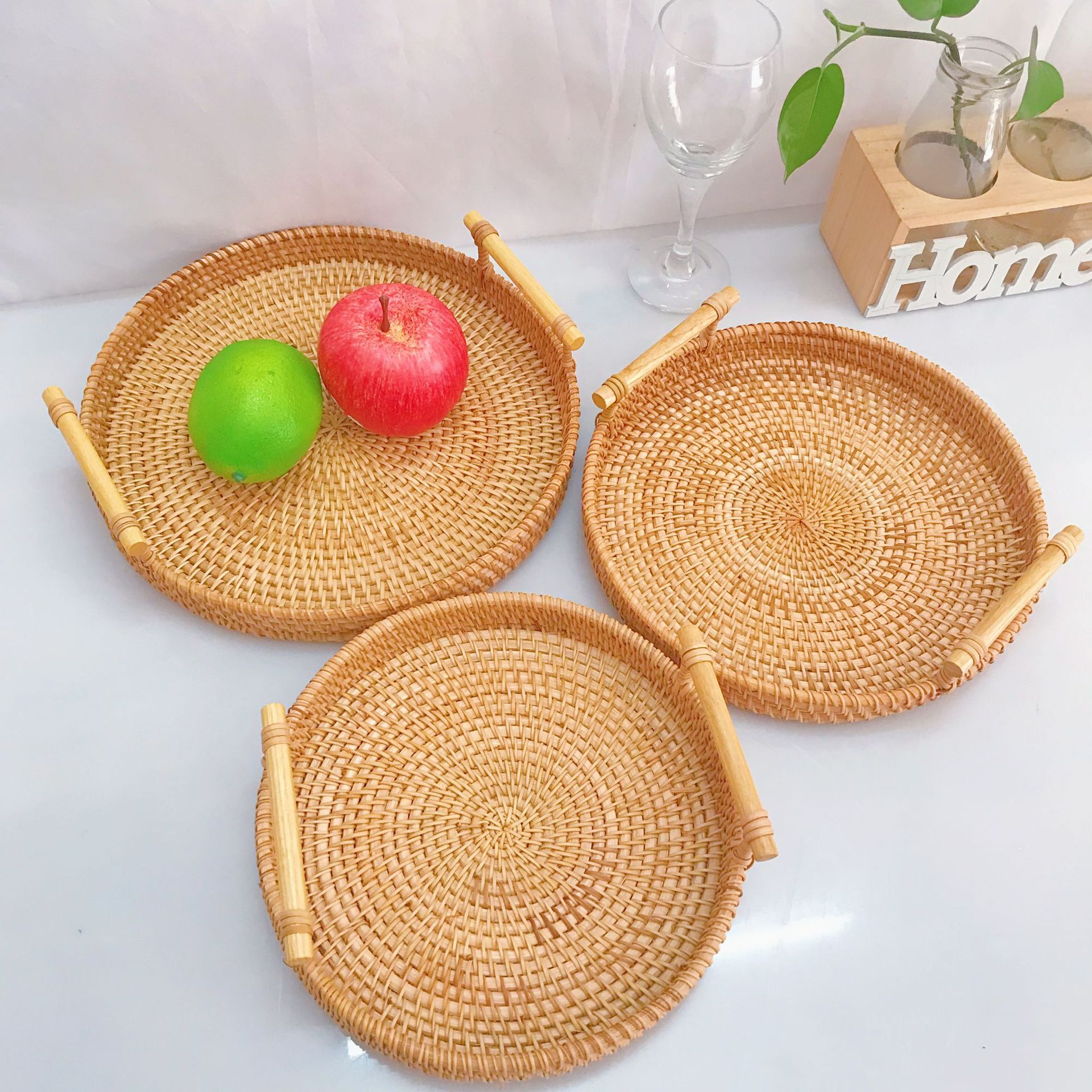 Vietnamese Rattan Hand-Woven Basket Snack Bread Picnic Basket Living Room Tabletop Storage Basket Two-Ear Hand-Held Storage Basket details Picture