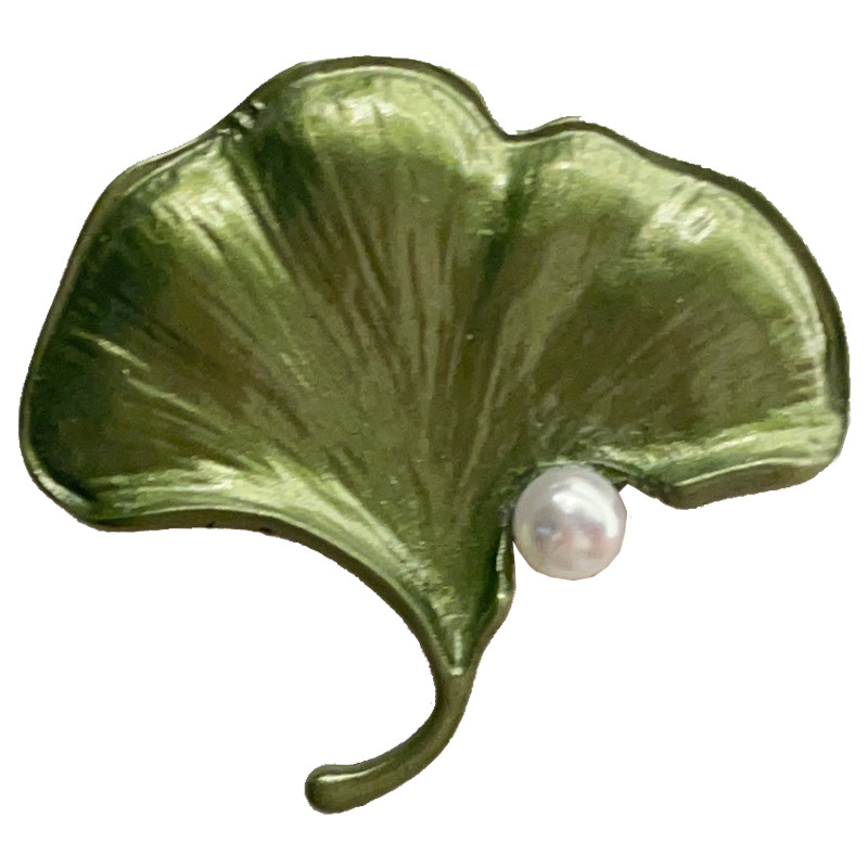 Green plant flower brooch, pearl anti-glare pin accessory, high-end women's fresh and delicate suit brooch decoration Item Picture