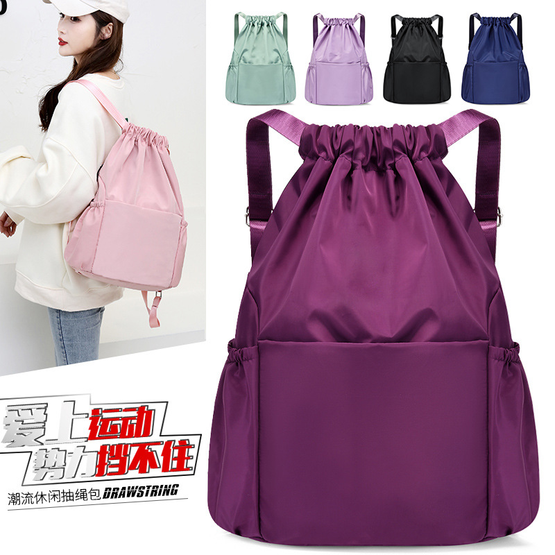 Cross-Border Drawstring Backpack Bundle Mouth New Nylon Waterproof Thickened Sports Bag Large Capacity Outdoor Travel Backpack