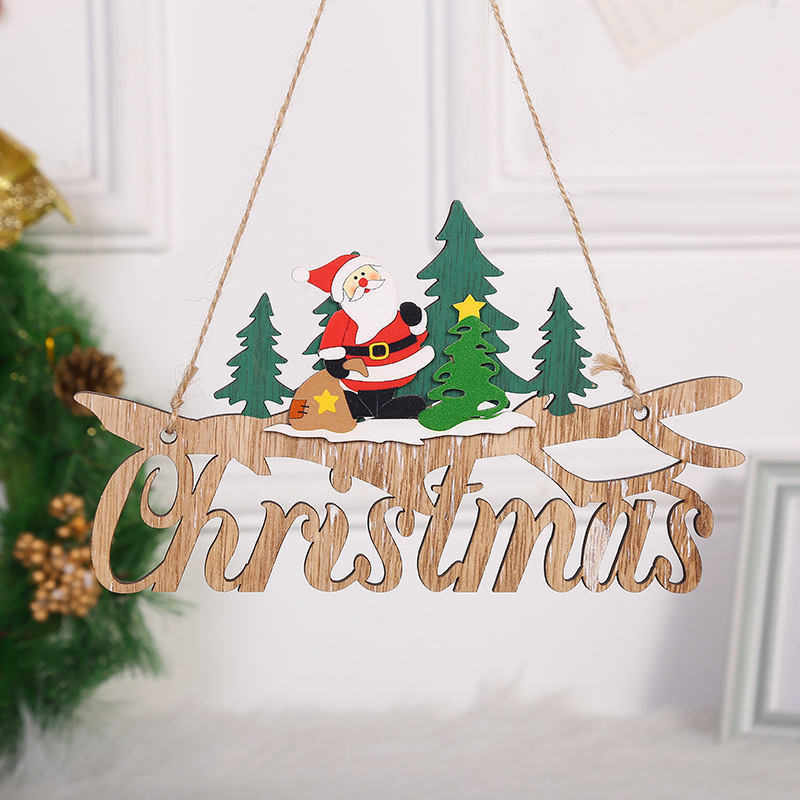 New Christmas decorations: Creative wooden painted Christmas tree decorative pendants, cartoon Christmas small wooden signs details Picture
