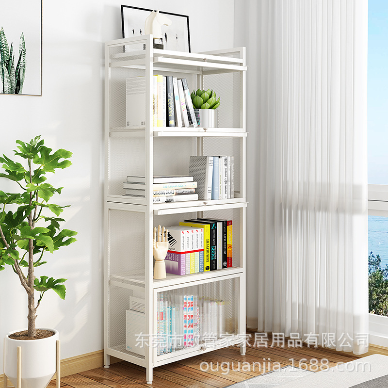 Kitchen Floor Storage Rack Carbon Steel Multi-Layer With Cabinet Door Dustproof Cabinet Microwave Oven Pot Storage Rack Cross-Border details Picture