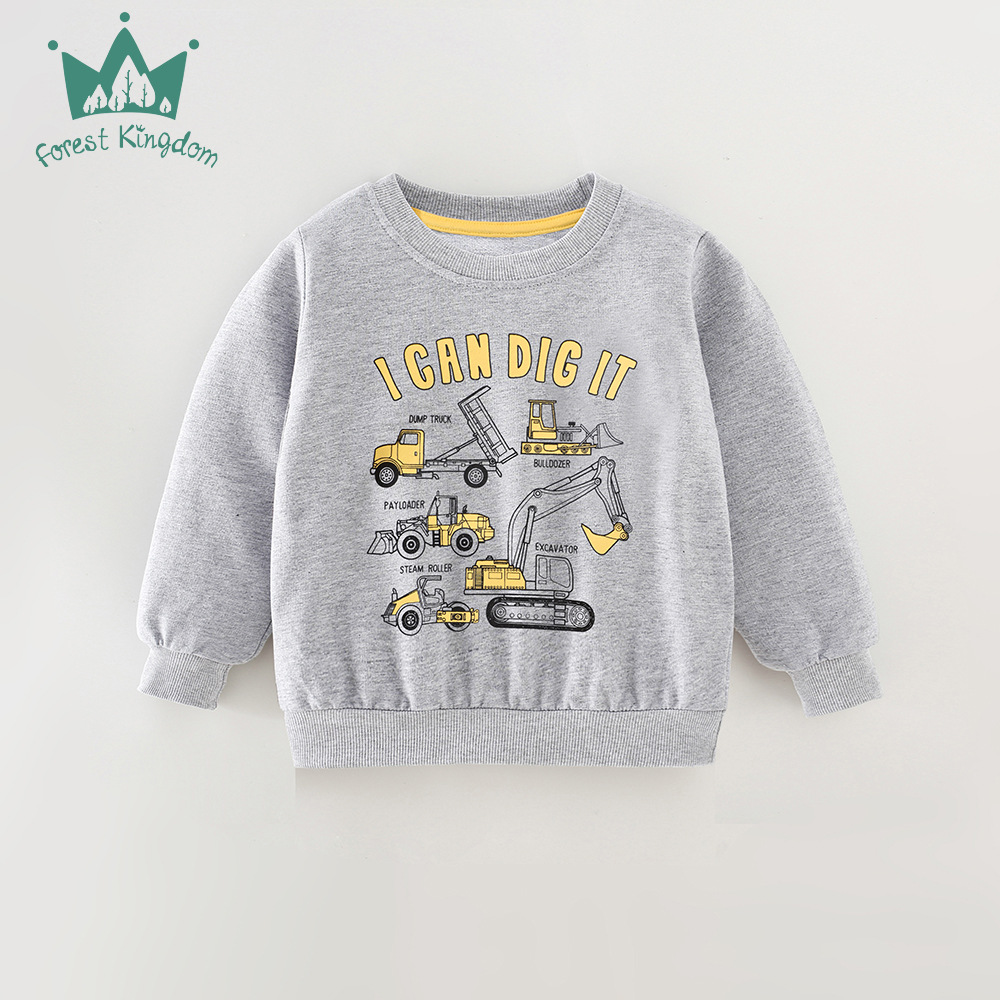 25年秋冬季儿童圆领卫衣卡通挖机印花欧美风长袖套头衫卫衣童装