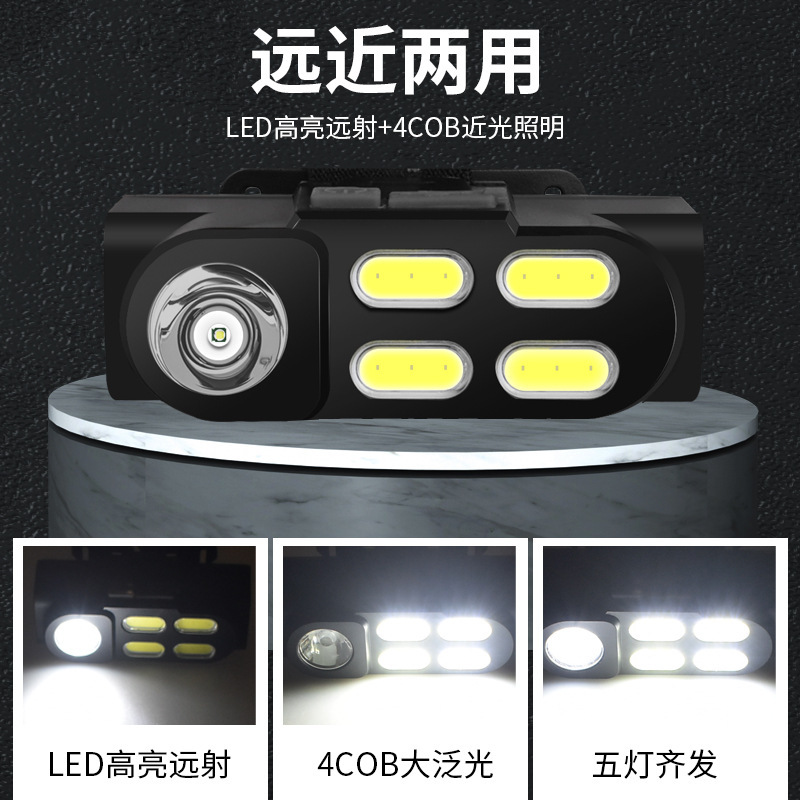 新款LED强光手电 户外COB照明夜跑感应钓鱼USB充电露营头戴灯头灯