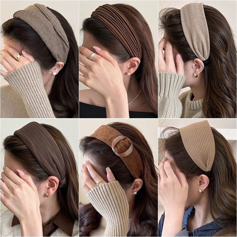 Korean-style wide gray large-sized hair band for autumn and winter atmosphere, photo clip, elegant and intelligent, pressure-sensitive hair band for women pic 5