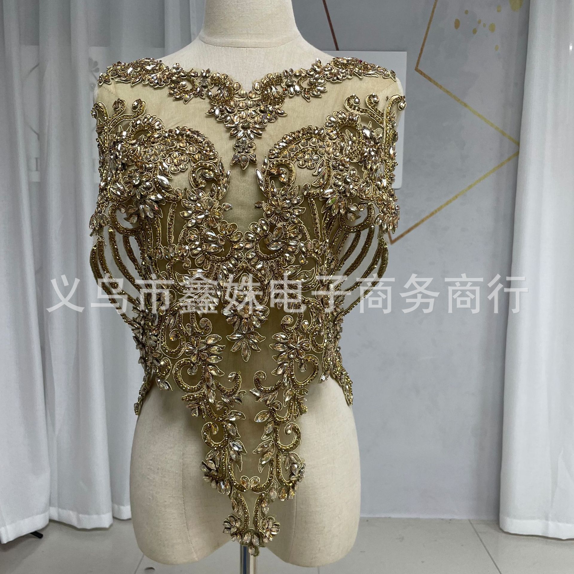 Champagne gold applique 45X53cm hand-beaded lace applique for wedding dresses and evening gowns