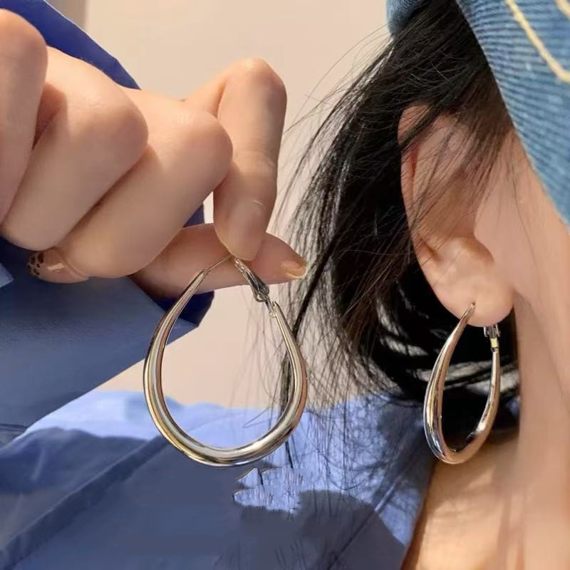 真金电镀耳圈欧美个性大圈耳环轻奢高级感925纯银耳饰女合金耳环详情11