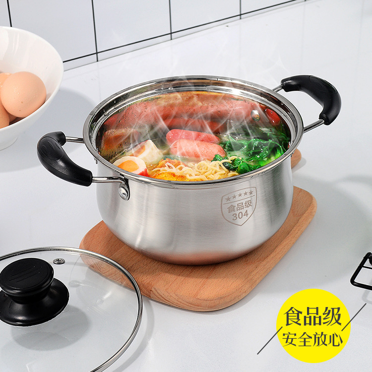 Cross-Border Thickening 304 Stainless Steel Food Grade Stock Pot Household Milk Pot Double Bottom Double Ear Pot Hot Milk Manufacturers Wholesale details Picture