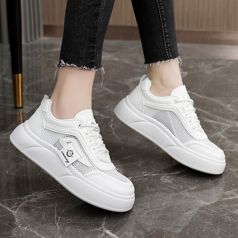SH602 new net surface small white shoes women 2024 summer thick sole net shoes increase women's shoes breathable wear leisure sports details Picture